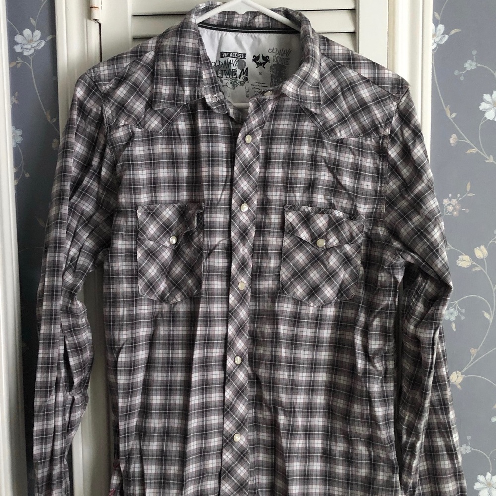 Old Navy Live VIP Access Long Sleeve Plaid Button Up Western Fit Men's Size M